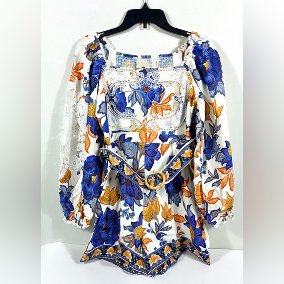 Farm Rio Lace Trim Romper Off-White Summer Flowers Small Medium Large NWT - Picture 11 of 17